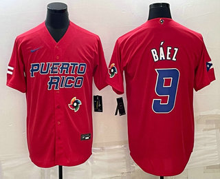 Mens Puerto Rico Baseball #9 Javier Baez 2023 Red World Baseball Classic Stitched Jerseys->2023 world baseball classic->MLB Jersey